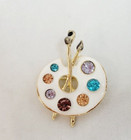 Art Artist Enamel Palette Pin brooch pendant Gold Tone Multi Color Stones