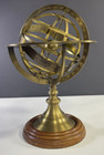 Engraved Brass Armillary Nautical Sphere World Globe Wood Base 12  Tabletop Vtg