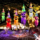 13 Ft Halloween Decor 6 Pcs Lighted Hanging Witch Hat Ghosts Multicolor