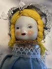 Vintage Sewing Blonde Doll Girl Pin Cushion Thread Holder Unique Taiwan 5 1 2   