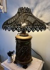 Antique Moroccan Ooak Pierced Brass Lamp With Reticulated Shade claw Feet patina