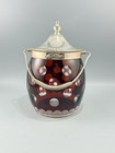 Vintage Bohemian Czech Ruby Cut To Clear Crystal Biscuit Jar W  Lid   Handle 8 