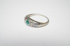 Vintage 18k White Gold Art Deco Filigree Emerald And Diamond Ring - Lovely