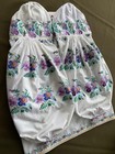 Ukrainian Embroidered Dress Vyshyvanka Puffed Sleeves Pansy Floral Motif