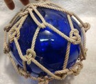 Vtg Japanese Blue Color Glass Fishing Float Buoy Ball Med 5    - 16-17   Diameter