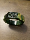 Vintage Art Deco Green Yellow Bakelite Bangle Bracelet  Unique Wide