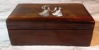 Mother Of Pearl Inlay Wood Trinket Box Asian Women Hinged Felt Lined W Mirror