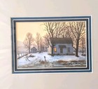 Winter Snow Scene Cottage Print Framed Matted Signed By Artist H Gary 12   10 