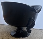 Fenton Black Amethyst Pedestal Bowl Featuring Fish Shaped Handles