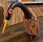 Vintage Peruvian Dried Gourd Hand Carved Painted Bird Folk Art Figurine Lot Of 2