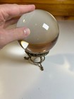 Antique Rococo Crystal Ball Ornate Brass Stand 4 75  C 1890   1910