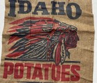 Vtg Indian Chief Head Idaho Potatoes 100 Lb Burlap Sack Kimberly Idaho 