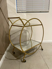 Round Gold Bar Cart 2 Mirrored Shelves Bar Serving Cart With Wheels And Glass 