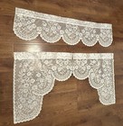 Vintage White  Floral Lace Scalloped Valance Rod Pocket 60 X 30-3 Piece Set