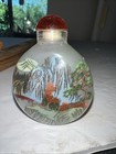 Chinese Reverse Hand Painted Scenic Snuff   Perfume Bottle Temple  Landscape Euc