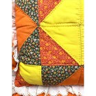 Vintage 70s Quilted Throw Pillow    patchwork Ruffle Eyelet Trim Kitschy Mcm 17x17