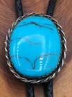 Vintage 70s Native American Navajo Sterling Faux Turquoise Bolo Tie Signed N S