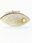 Vintage Gold Tone Brushed Faux Pearl Oval Cuff Links