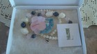 Vtg Lee Sands Mother Pearl Inlay Pink Flower Necklace Bead Floral Pendant Mib
