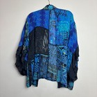 Chico s Kimono Jacket Womens M l Blue Patchwork Silk Blend Coastal Chic Boho Art