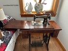 Antique Vintage Singer Sewing Machine In Cabinet  Treadle Table Wrought Iron  