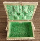 Vintage Sewing Satin Lined Box Basket Dritz Woven Wicker Handled 10 X 7 5 X 5 75