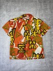 True Vintage Hawaiian Shirt Mens Medium Orange 70s Abstract Tiki Made In Hawaii