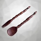 Vintage African Hand-carved Wooden Large Spoon   Fork Set  14  Tribal Decor
