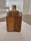 Vintage Flask Bevelled Glass With Leather Case 12oz