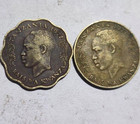 Tanzania 20 Senti Ostrich Walking   10 Senti Prancing Zebra - 2 Brass Coins 1977
