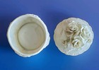 White Porcelain Bisque Trinket Box Container Jar Flowers Floral Round Vintage  