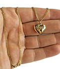 Real 14k Yellow Gold 15mm Heart Love Pendant 20  Curb Chain Necklace - N41