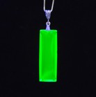 Sterling Uranium Glass Necklace Blue Green Baguette Pendant 925 Silver