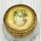 2 Atq Vtg Art Deco Vanity Powder Jars Trinket Box Metal Lid Gold Tone Victorian