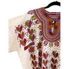Vintage Mexican Huipil Hand Embroidered Tunic Kaftan Cotton Cream Boho Top
