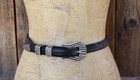 80s Chacon  925 Sterling Silver Ranger Buckle Black Lizard Belt Size 38