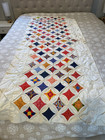 Vintage Unfinished Multi Colored  Cathedral Window Quilt - Rectangle 29 5 X 74