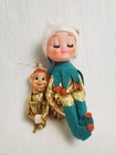 Vintage Christmas Rare Large Elf Pixie Doll Lot Gold Teal White Fur Knee Hugger