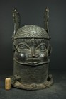  African Benin Bronze Oba King Head - Nigeria  Tribal  Art Crafts