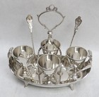 English Antique Plate With 4 American Medallion Spoons Egg Serving Set