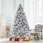 7 5 Ft  Unlit Premium Snow Flocked Hinged Artificial Christmas Tree With Metal S