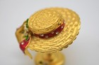 Estee Lauder Solid Perfume Compact Gold Christmas Hat  Triket Box R1