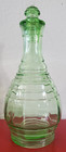 Vintage   Green Uranium Hazel Atlas 1930   s Ribbed Decanter And 6 Shot Glasses