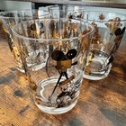 4 Vtg Mcm 22k Gold black California Themed Whiskey Rocks Glasses Hollywood Film