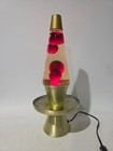 Vintage Mid Century Modern Lava Lamp Brass Table Lamp 16 5  Works Red Wax Hippie