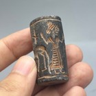 Rare Ancient Near Eastern Barrel Intaglio Bead With King Sitting