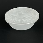 Vintage Czech Glass Art Deco Frosted White Round Trinket Box Nude Woman 1930s