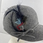 Vintage Evelyn Varon Hat Cap Gray Felt Blue Red Feathers 100  Wool