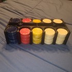 Vtg 193 Marbled Bakelite Red  Butterscotch  Blue    White Poker Chips W  Caddy