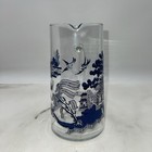 Vintage Glass Blue Willow Martini Pitcher W  Applied Glass Handle